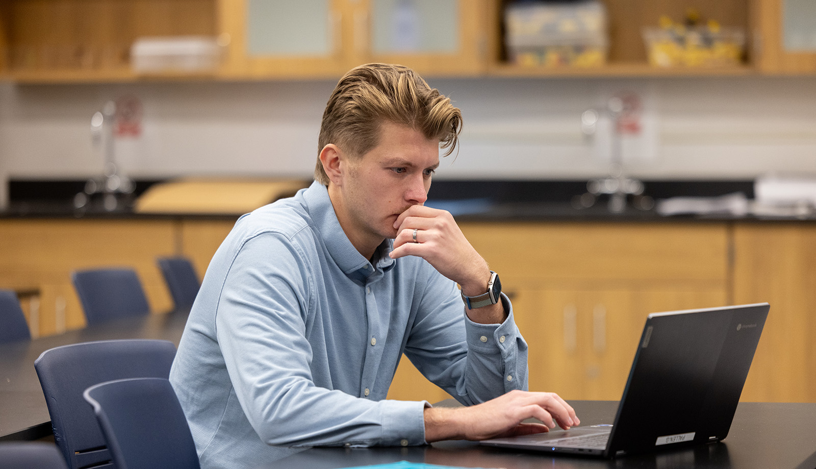 Student studying at a computer